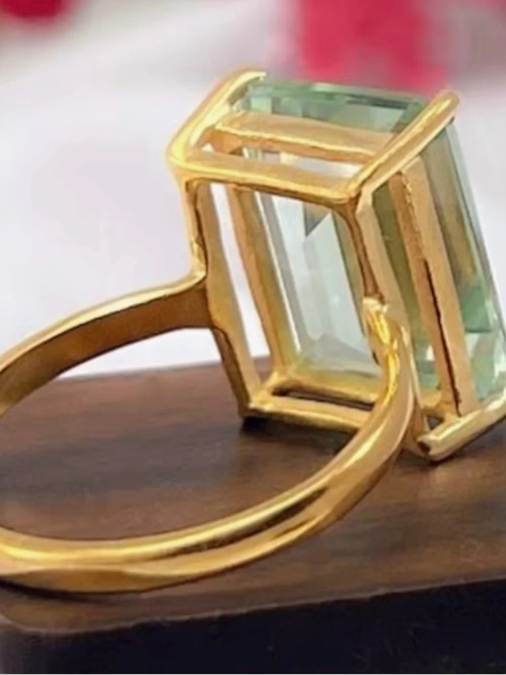 ❇️ NEW Jade Green Emerald-Cut Crystal Stone Gold Ring ❇️